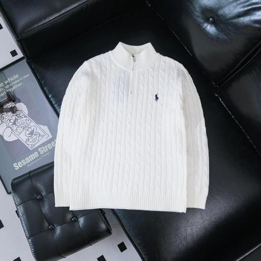 F012406新款精典老花半拉链纯色小马刺绣logo麻花针织内搭百搭套头毛衣 商品图3