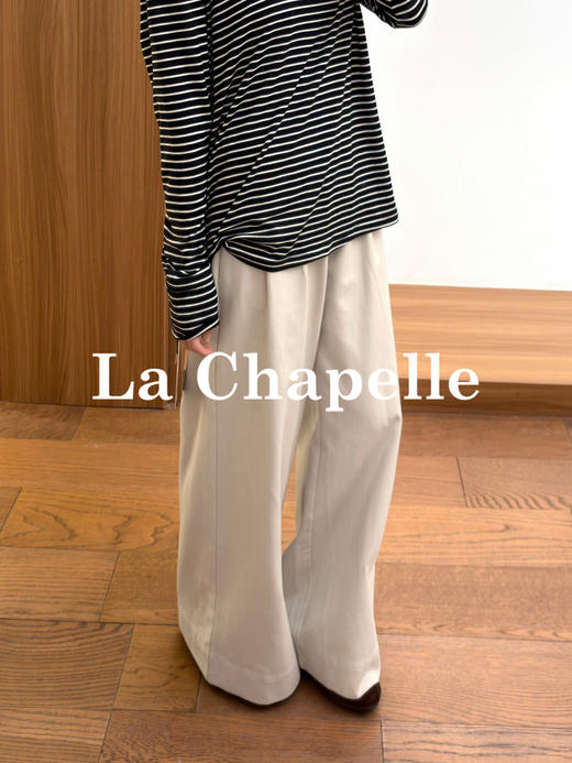 专柜实拍【莱赛尔+亚麻】拉夏贝尔/La Chapelle扣捏褶后腰松紧休闲裤宽松直筒百搭裤 商品图6
