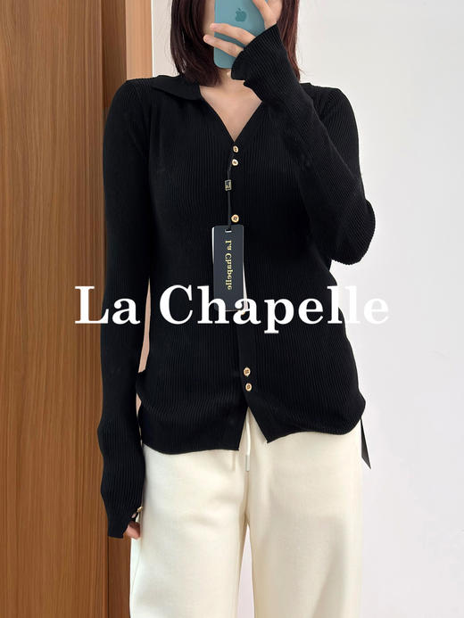 拉夏贝尔/La Chapelle软糯高弹力！温柔气质翻领长袖针织开衫 商品图9