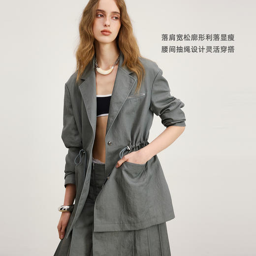 lost in echo2026年春季新款时髦复古感腰间抽绳宽松显瘦西装外套 商品图1