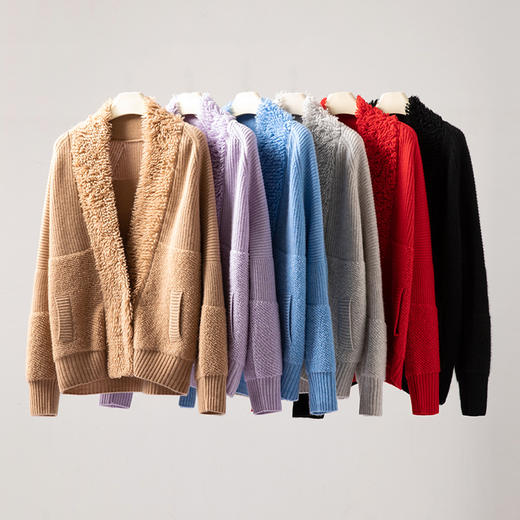 出自名门！精髓~重磅加厚V领山羊绒开衫女纯羊绒毛衣针织开衫外套 商品图2