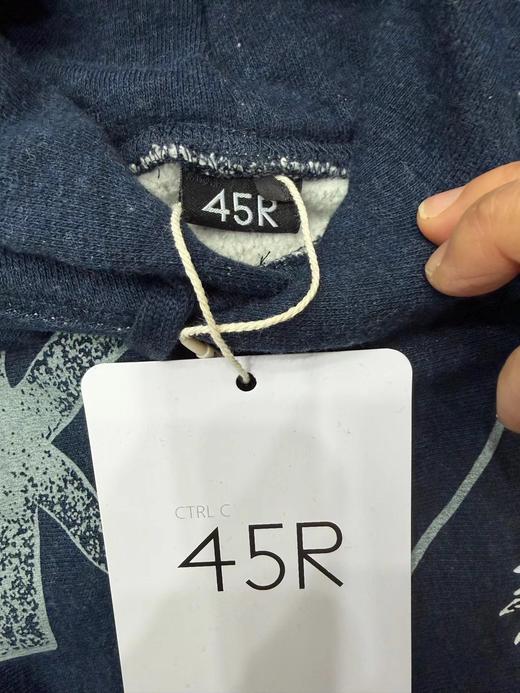 F012474靛蓝侧拼罗纹划桨图案插兜连帽卫衣 商品图13