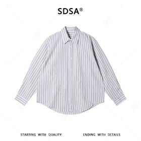 SDSA男士春夏新款痞帅男装老钱风经典条纹翻领衬衫百搭时尚衬衣