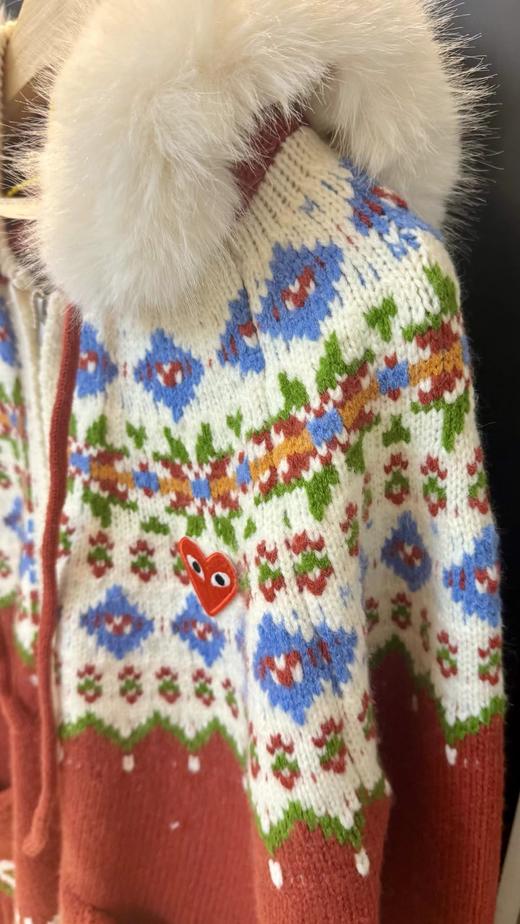 F012419甜酷风的费尔岛提花连帽针织开衫短款宽松连帽设计外套 商品图11