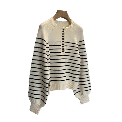 渠道货~2026法式高知花边亨利领条纹针织羊毛毛衣！新年条纹毛衣！ 商品图4