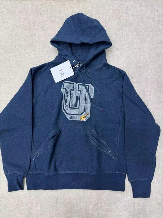 F012475靛蓝吉它刺绣侧拼罗纹插兜连帽衫卫衣 商品图0