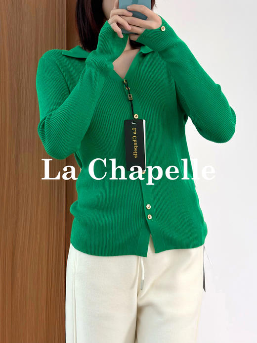 拉夏贝尔/La Chapelle软糯高弹力！温柔气质翻领长袖针织开衫 商品图6