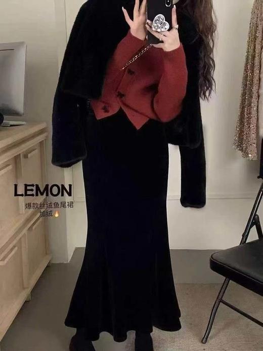 【GZ】无忧购新款高品质女士百搭慵懒风丝绒鱼尾裙直筒裙308（截单后3-5天发货） 商品图1