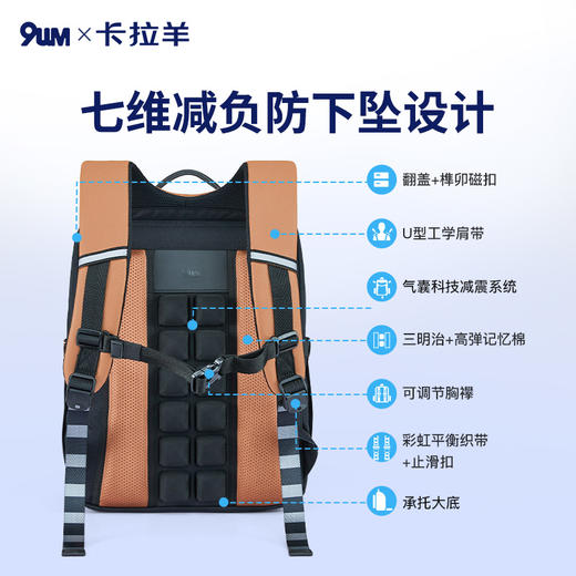 九微米X卡拉羊24L/26L中学生防下坠减负气囊缓震轻奢立体书包 凯旋门 U5170/L 商品图4