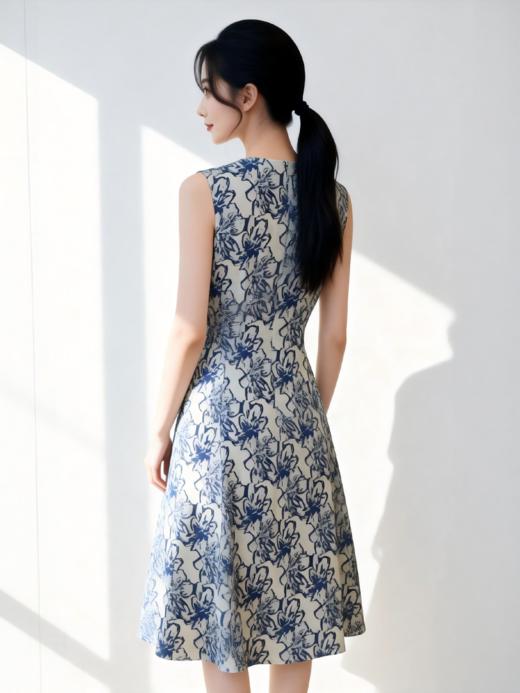 SZ3S57_青鸾色_连衣裙_春夏_圆领收腰优雅气质_高级女装_BERNIEELEN 伯妮斯茵 商品图5