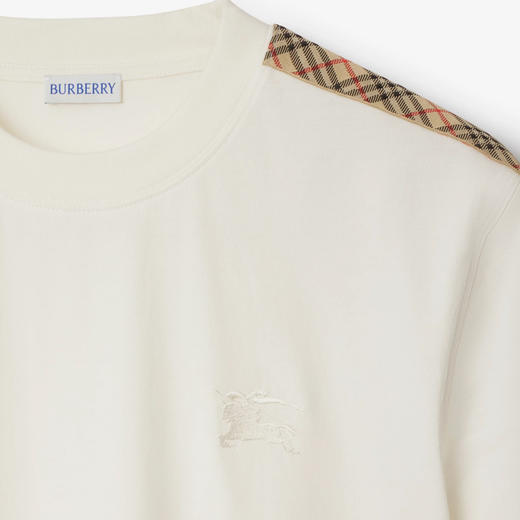 BURBERRY 巴宝莉 男士格纹饰边棉质圆领短袖T恤 白色 8106246 B8764 商品图1