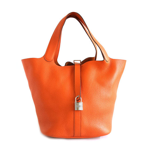 【95新】Hermes爱马仕橘色银扣Picotin 26菜篮子手提包女士 220126NJS23 商品图0