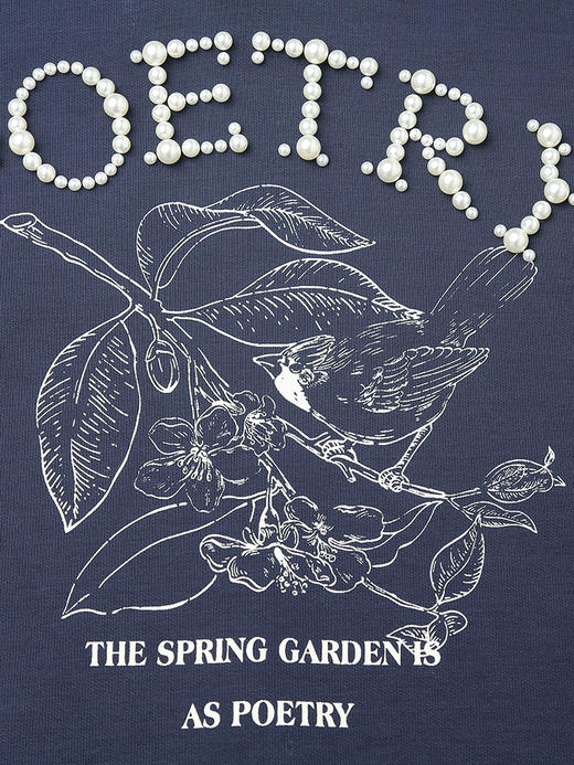 通勤百搭连帽卫衣 2026 春装新品 藏青色 POETRY 印花宽松显瘦上衣 商品图3