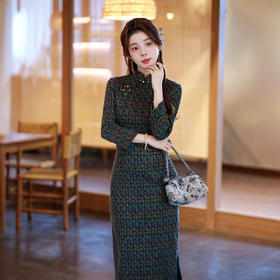 新款秋冬款长款时尚显瘦复古高档旗袍2717