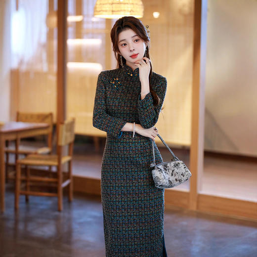 新款秋冬款长款时尚显瘦复古高档旗袍2717 商品图0