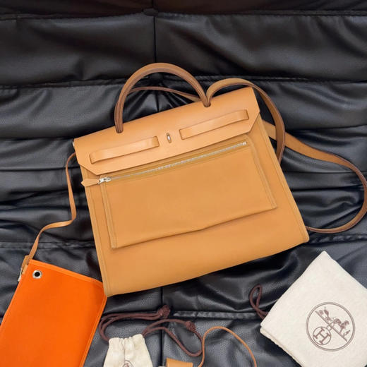 爱马仕 herbag31 金棕拼橙色 双色 帆布包 商品图1
