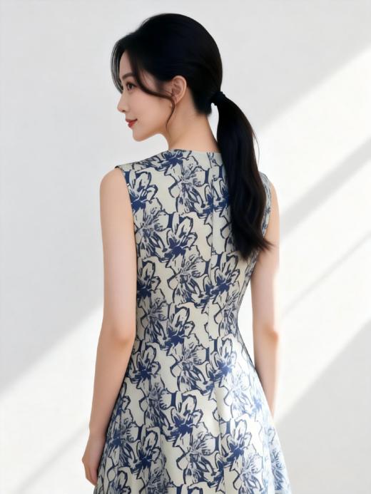 SZ3S57_青鸾色_连衣裙_春夏_圆领收腰优雅气质_高级女装_BERNIEELEN 伯妮斯茵 商品图4