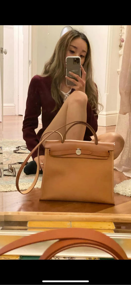 爱马仕 herbag31 金棕拼橙色 双色 帆布包 商品图3