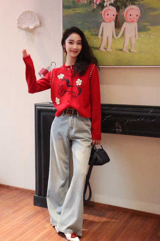 PIANAI冷小姐# 马上有钱花新年红色羊毛开衫 商品图5