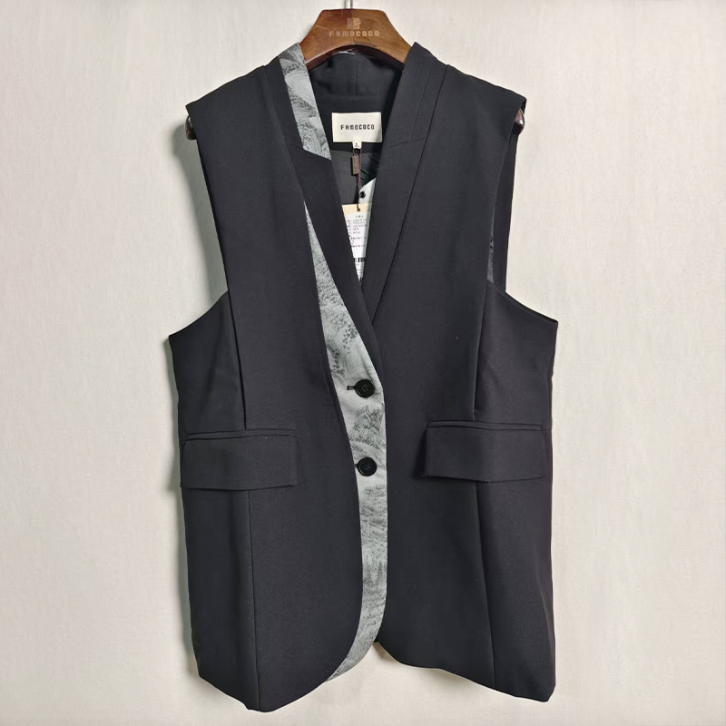 Famecoco范可儿撞色拼接设计感外穿马夹FAC6CA004 商品图0