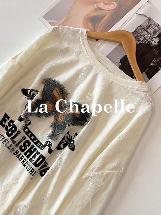 专柜实拍【时髦精BI入】拉夏贝尔/La Chapelle圆领撞色蝴蝶字母长袖T恤~显瘦遮肉打底衫 商品图5