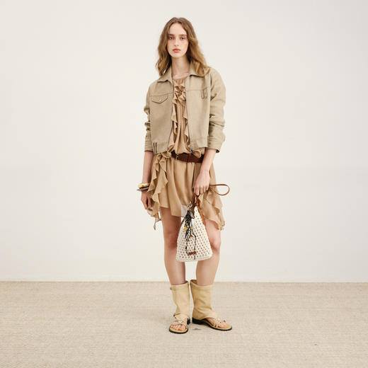 lost in echo2026年春季新款工装风独特不对称短外套多口袋阔腿裤 商品图0