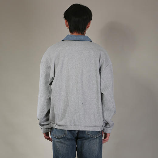 DRONKOO 2026 翻领牛仔拼领金属扣针织中厚开衫 商品图4