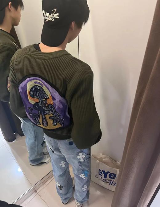 F012434联名款重工徽章贴布绣情侣V领针织毛衣 商品图4