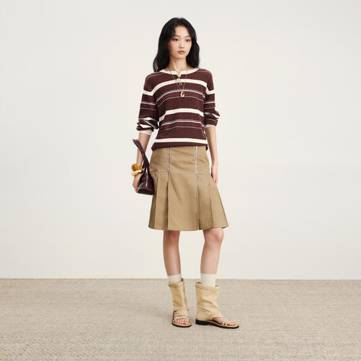 lost in echo2026年春季新款双拉链A字压褶显瘦百搭工装半裙女 商品图0