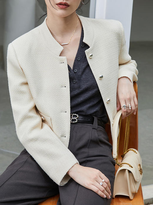 高级感深炭灰长袖 T 恤 春季亨利领设计简约通勤上衣 商品图0