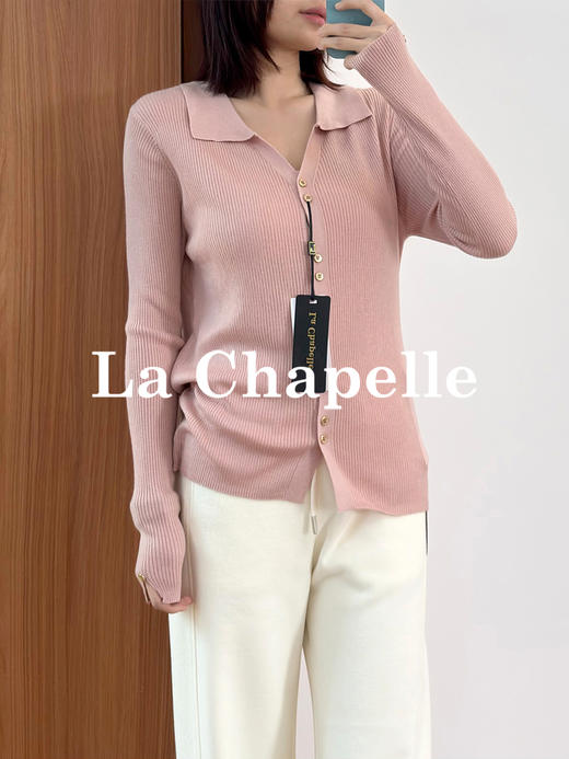拉夏贝尔/La Chapelle软糯高弹力！温柔气质翻领长袖针织开衫 商品图7
