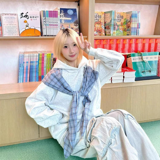 美式复古高街【连帽衫卫衣】男女春季 宽松慵懒绑带格子蝴蝶结上衣潮  商品图3