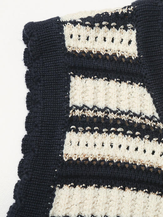 透气肌理感针织背心 春季藏青白条纹百搭外穿内搭无袖上衣 商品图2