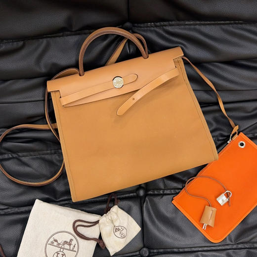 爱马仕 herbag31 金棕拼橙色 双色 帆布包 商品图0