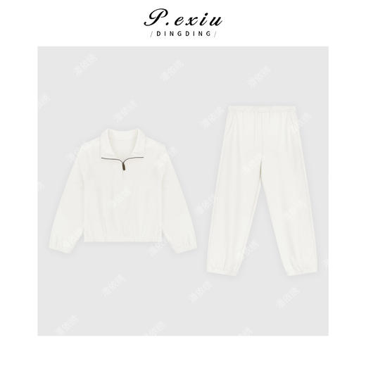 04-3潘依绣丁丁宠粉百搭肌理感半开领上衣松紧腰长裤套装Q58991 商品图0