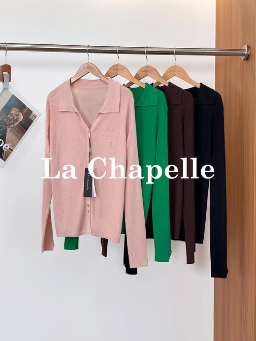 拉夏贝尔/La Chapelle软糯高弹力！温柔气质翻领长袖针织开衫 商品图0