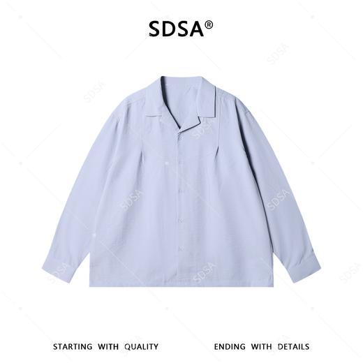 29271SDSA男士春夏新款痞帅男装潮牌时尚纯色褶皱翻领衬衫休闲百搭舒适 商品图1