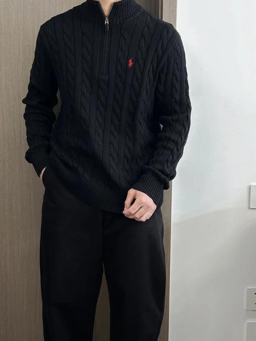 F012406新款精典老花半拉链纯色小马刺绣logo麻花针织内搭百搭套头毛衣 商品图5