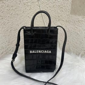 巴黎世家 琴谱 mini  黑色 鳄鱼纹