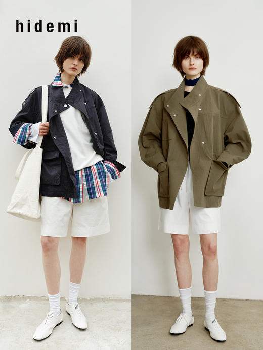 hidemi副线小h 宽松立领猎装夹克风衣外套 商品图0