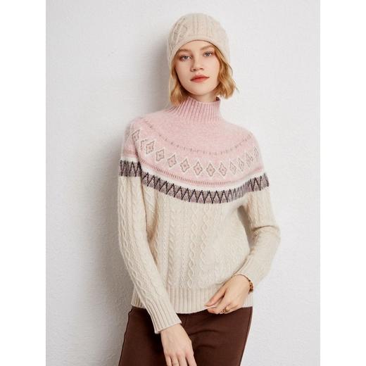 「高货rig」全新升级【铂金会员487/天猫659/差价172】(13631)洛诗琳半高领厚款羊绒混纺上衣2025秋冬新款七针勾花套头毛衣 商品图0