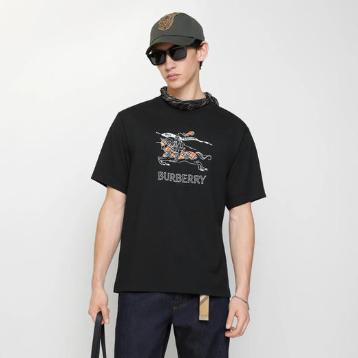 BURBERRY 巴宝莉 男士素描马术骑士徽标棉质圆领短袖T恤 黑色 8121033 A1189 商品图1