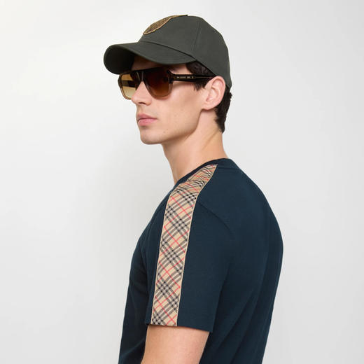 BURBERRY 巴宝莉 男士格纹饰边棉质圆领短袖T恤 蓝色 8123257 A1222 商品图2