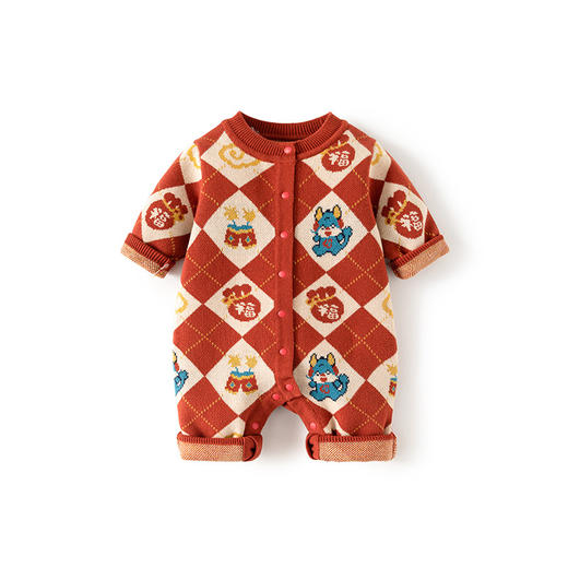 【福气满满】加厚纯棉婴儿连体衣A类秋冬新年款芝麻底婴儿拜年服 商品图4