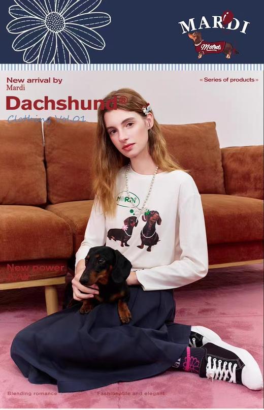 F012483珍珠项链长袖腊肠小狗印花上衣薄款T恤 商品图3