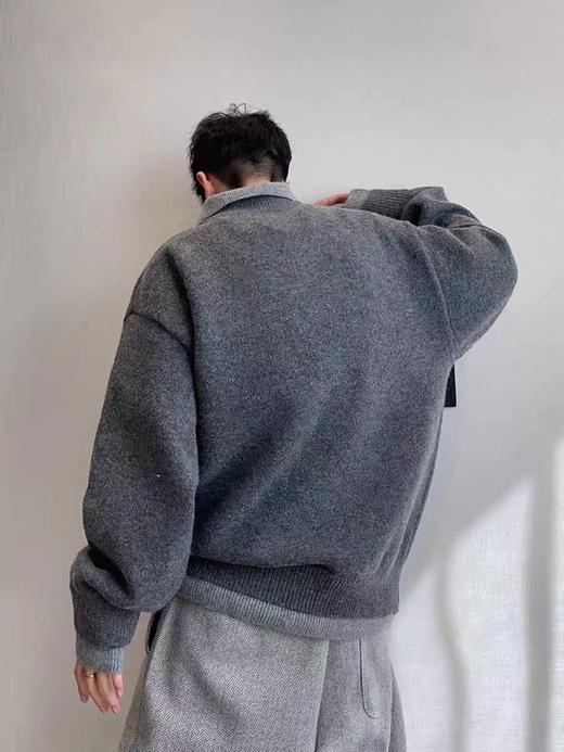 F012408新款慵懒风复古老钱风假两件v领翻领毛衣 商品图6