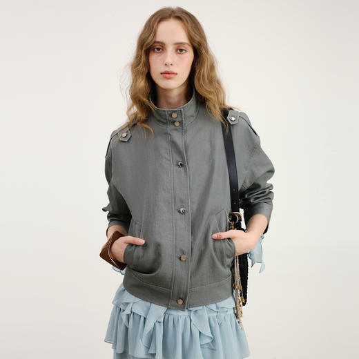 lost in echo2026年春季新款时髦工装风装饰扣宽松直身夹克外套女 商品图3