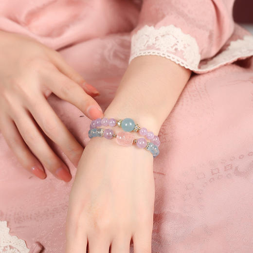 【祈愿吉品】海蓝宝贵缘相助双圈手链紫水晶貔貅手串 商品图3