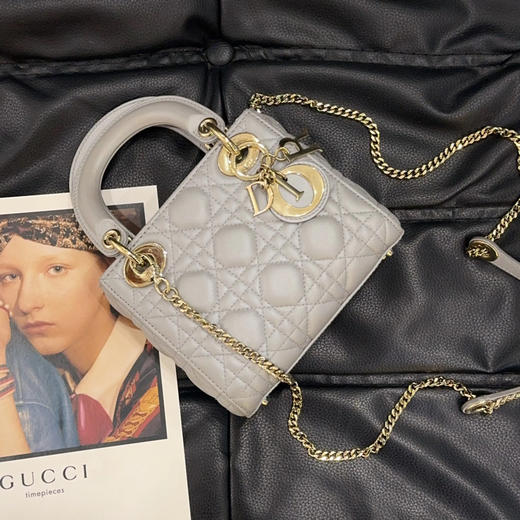Dior 戴妃 三格 珠光灰 羊皮 斜挎包 商品图0