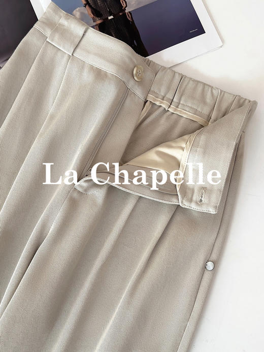 专柜实拍【莱赛尔+亚麻】拉夏贝尔/La Chapelle扣捏褶后腰松紧休闲裤宽松直筒百搭裤 商品图7